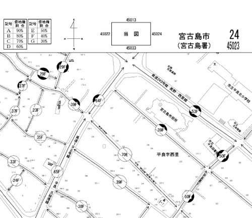 宮古島市の中心部の路線価図